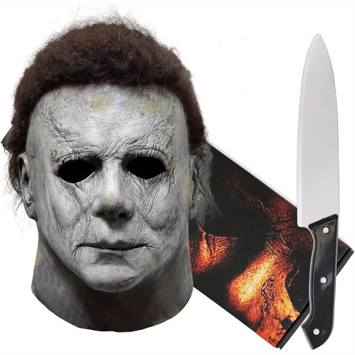 Realistic Halloween Horror Mask & Knife Set for Adults