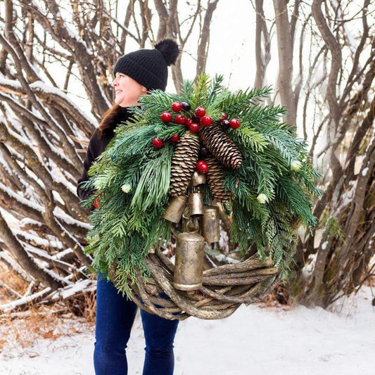 Rustic Boho Christmas Wreath with Pinecones & Bells