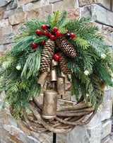 Rustic Boho Christmas Wreath with Pinecones & Bells