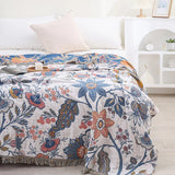 Rustic Flora - 100% Cotton Floral Throw Blanket with Tassels