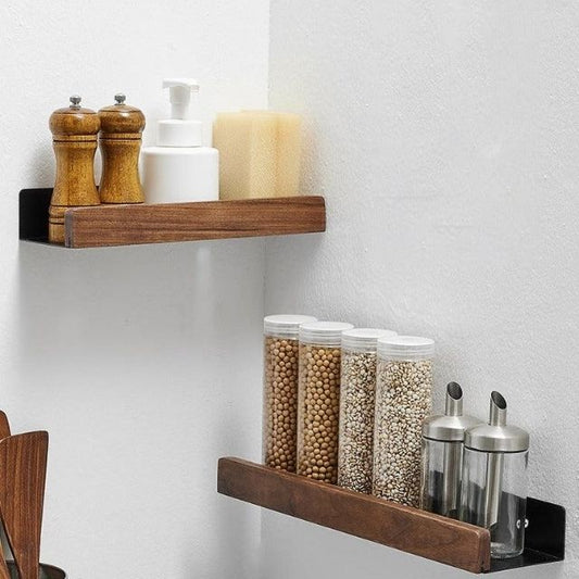 Rustic Solid Wood Bathroom Rack with Drill-Free Installation