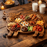 Rustic Solid Wood Sausage Board with Cow Motif for Cheese & Snacks