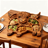 Rustic Solid Wood Sausage Board with Cow Motif for Cheese & Snacks