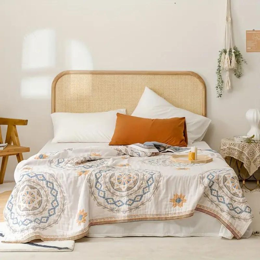 Serene Mandala - 100% Cotton Boho Throw Blanket, Machine Washable