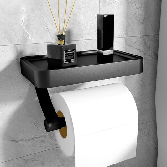 Sleek Aluminum Toilet Roll Holder with Integrated Storage Shelf