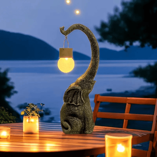 Solar-Powered Copper Elephant Garden Lamp with Warm Glow 1