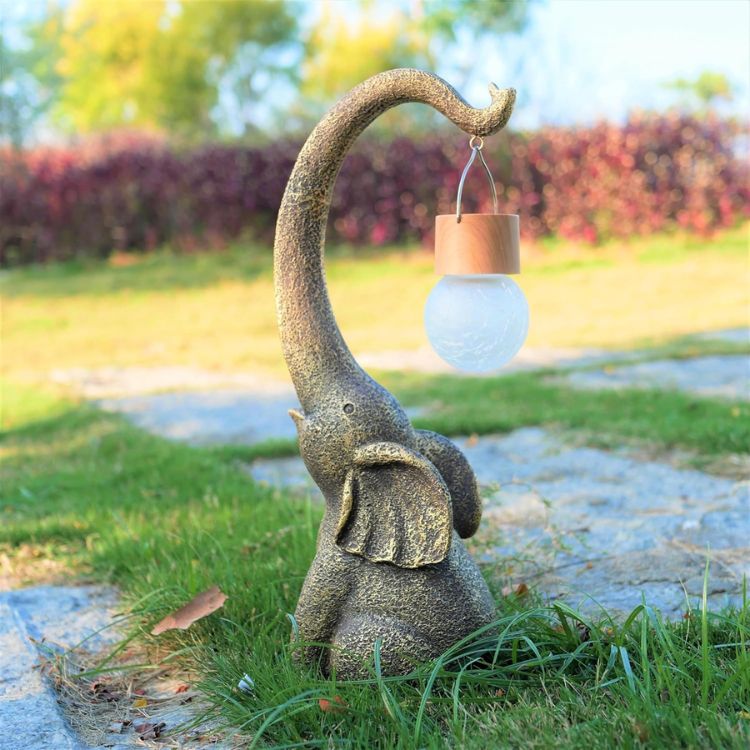 Solar-Powered Copper Elephant Garden Lamp with Warm Glow 2