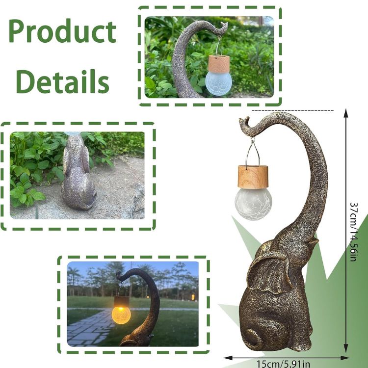 Solar-Powered Copper Elephant Garden Lamp with Warm Glow 5