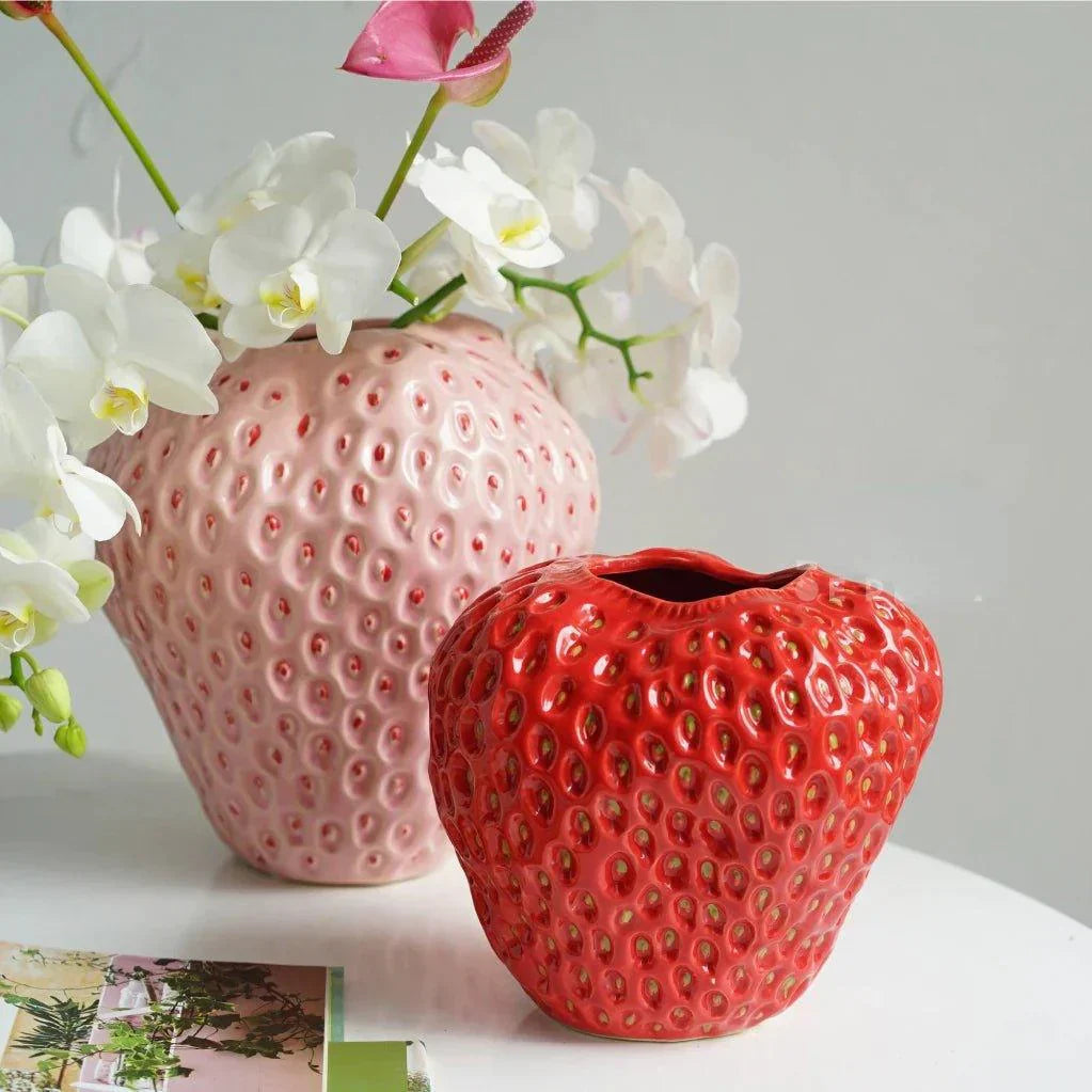 Strawberry Ceramic Decorative Vase - Unique Glossy Finish