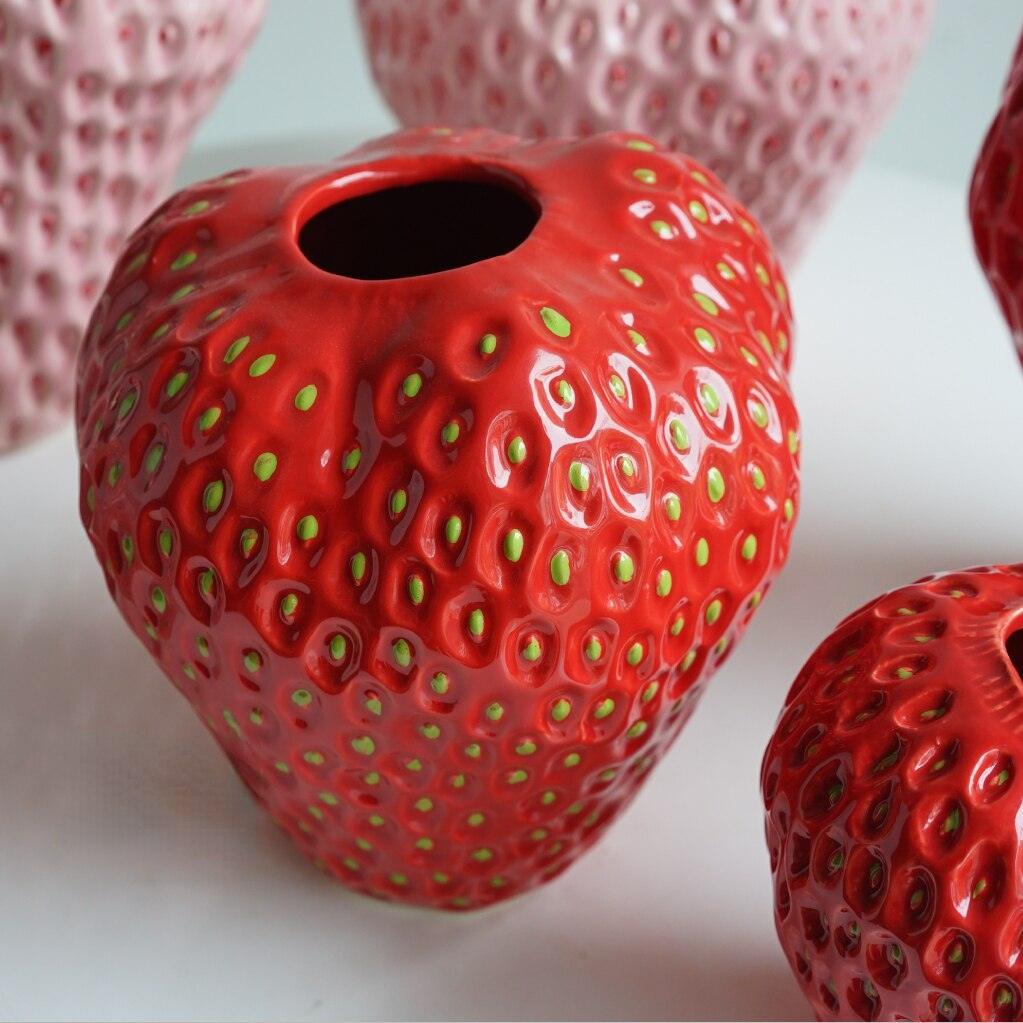 Strawberry Ceramic Decorative Vase - Unique Glossy Finish