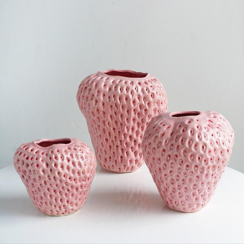 Strawberry Ceramic Decorative Vase - Unique Glossy Finish