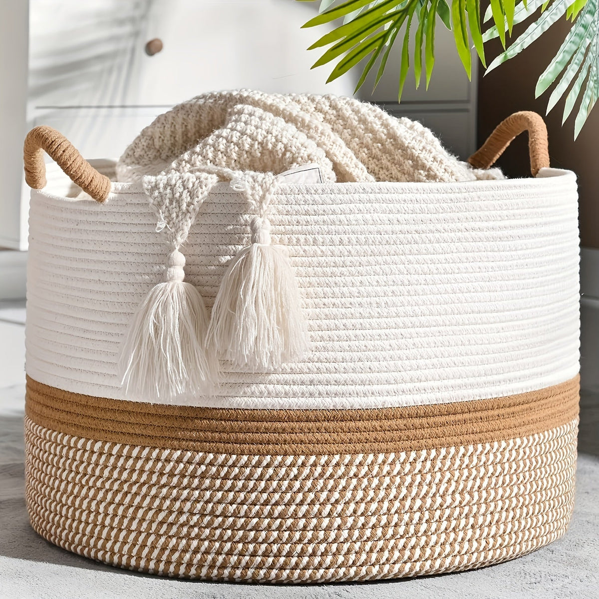 Stylish Boho Cotton Storage Basket - Versatile Home Organizer