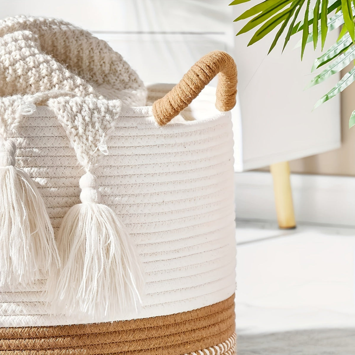 Stylish Boho Cotton Storage Basket - Versatile Home Organizer