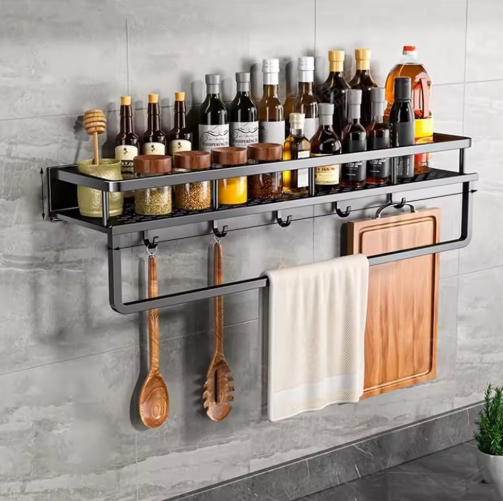 Stylish Wall-Mounted Kitchen Storage Shelf with Towel Holder