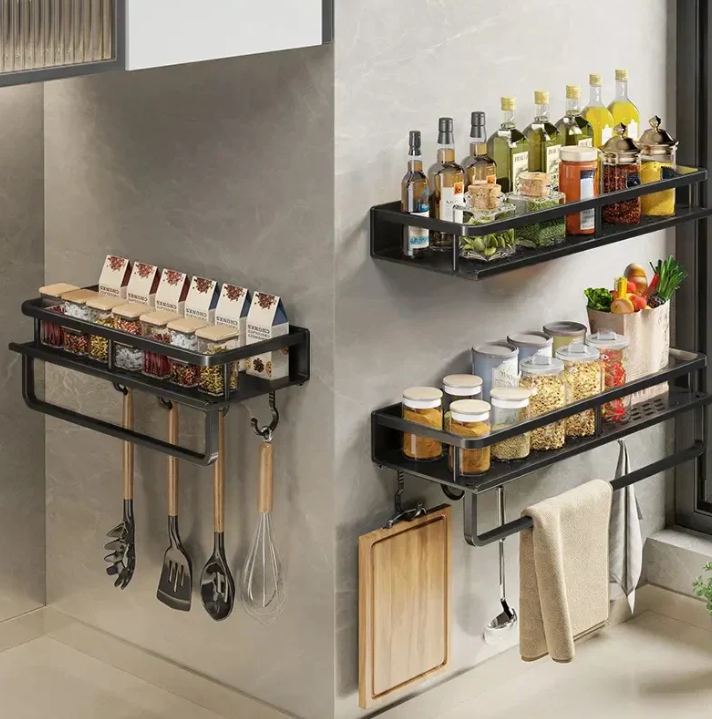 Stylish Wall-Mounted Kitchen Storage Shelf with Towel Holder