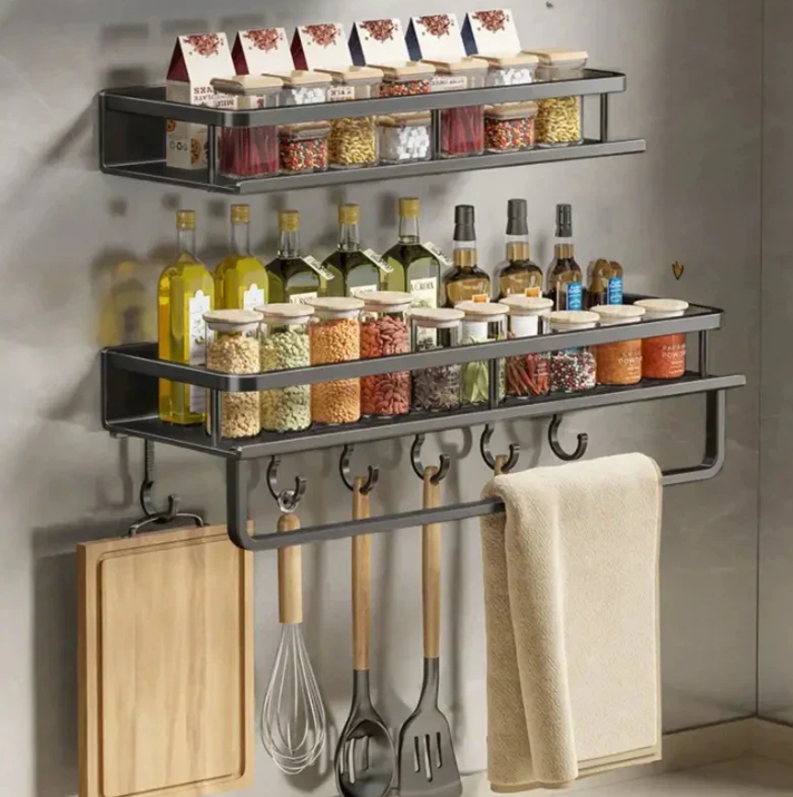 Stylish Wall-Mounted Kitchen Storage Shelf with Towel Holder