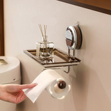 Suction Toilet Roll Holder Stand - Stainless Steel with Wood-Grain Design