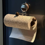 Suction Toilet Roll Holder Stand - Stainless Steel with Wood-Grain Design