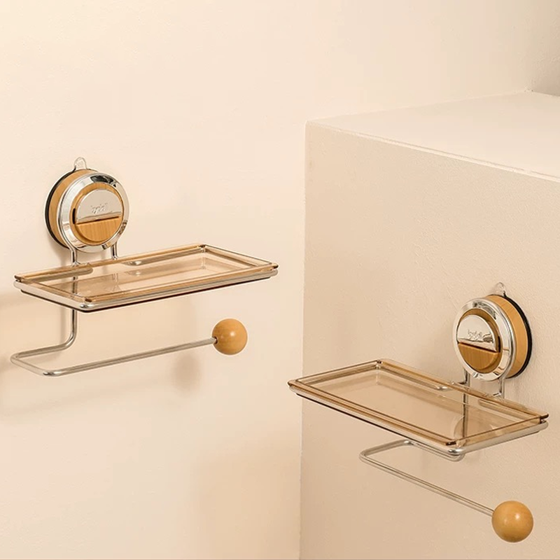 Suction Toilet Roll Holder Stand - Stainless Steel with Wood-Grain Design