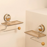 Suction Toilet Roll Holder Stand - Stainless Steel with Wood-Grain Design