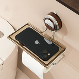 Suction Toilet Roll Holder Stand - Stainless Steel with Wood-Grain Design