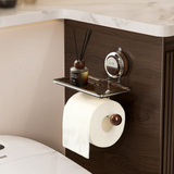 Suction Toilet Roll Holder Stand - Stainless Steel with Wood-Grain Design