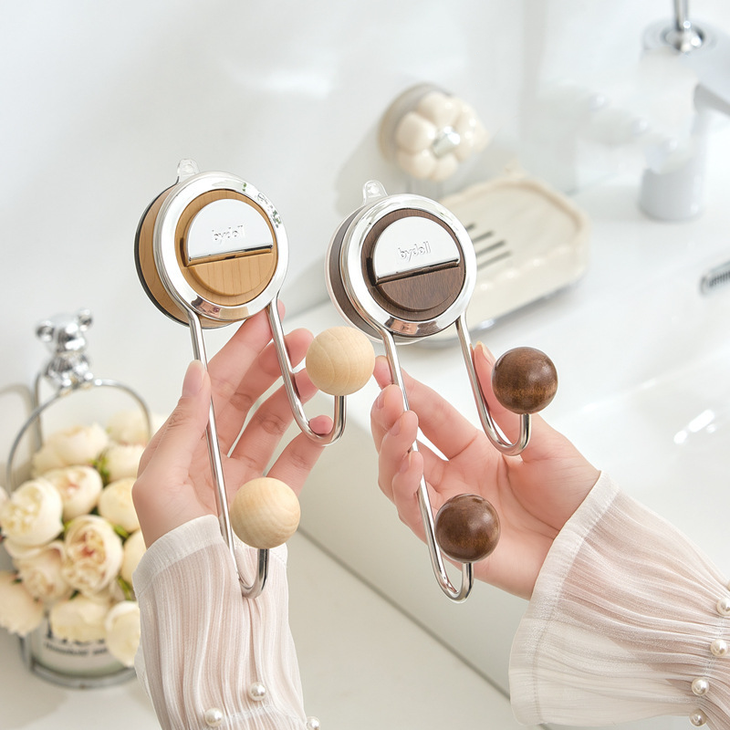 Suction Toilet Roll Holder Stand - Stainless Steel with Wood-Grain Design