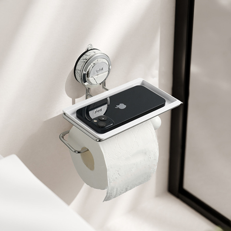 Suction Toilet Roll Holder Stand - Stainless Steel with Wood-Grain Design