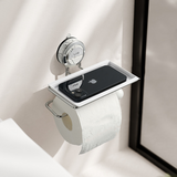 Suction Toilet Roll Holder Stand - Stainless Steel with Wood-Grain Design