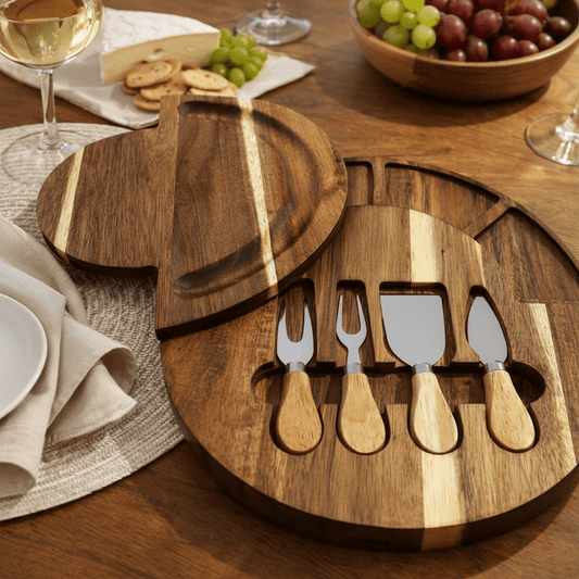 TABLEVA - Premium Acacia Wood Charcuterie Board Set with Bowls & Knives