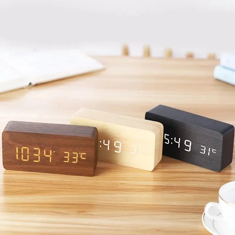 TimberTime - Digital Wooden Alarm Clock with Adjustable Brightness