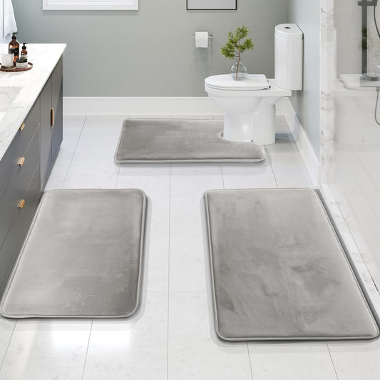 VelvaLuxe - 3-Piece Non-Slip Memory Foam Bath Mats Set