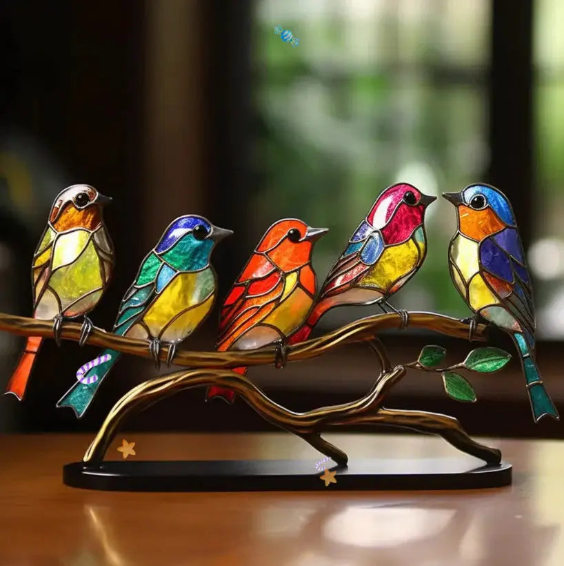 Vibrant Window Bird Decoration - Nature-Inspired Glass Art