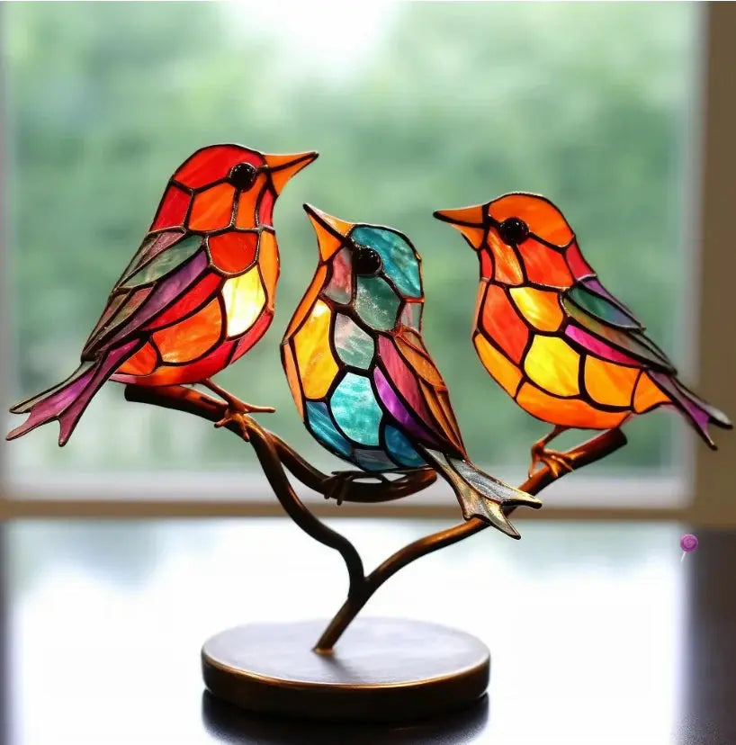 Vibrant Window Bird Decoration - Nature-Inspired Glass Art