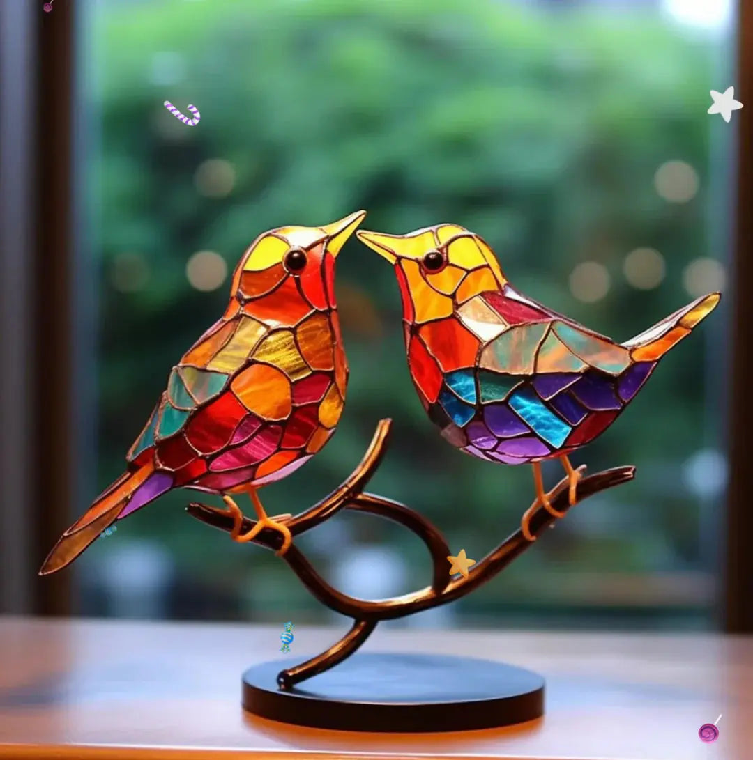 Vibrant Window Bird Decoration - Nature-Inspired Glass Art