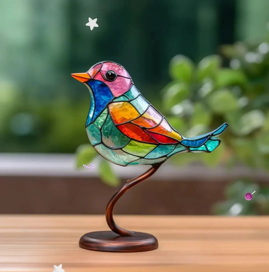 Vibrant Window Bird Decoration - Nature-Inspired Glass Art