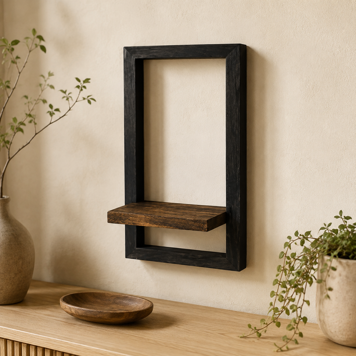 Vintage Industrial Wall Shelf - Solid Acacia Wood & Steel Frame