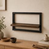 Vintage Industrial Wall Shelf - Solid Acacia Wood & Steel Frame